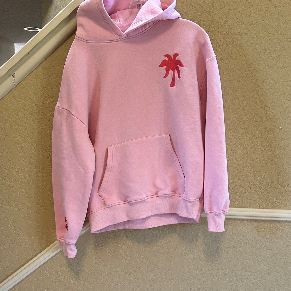 Pink Palm Puff Hoodie “Everything Comes in Waves” hoodie in pink